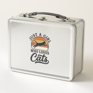 Just a Girl Who Loves Cats Retro Vintage Cat Desig Metal Lunch Box