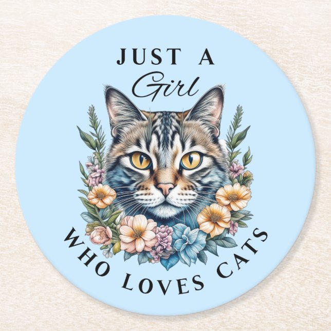 Just a Girl Who Loves Cats  Round Paper Coaster (Front)