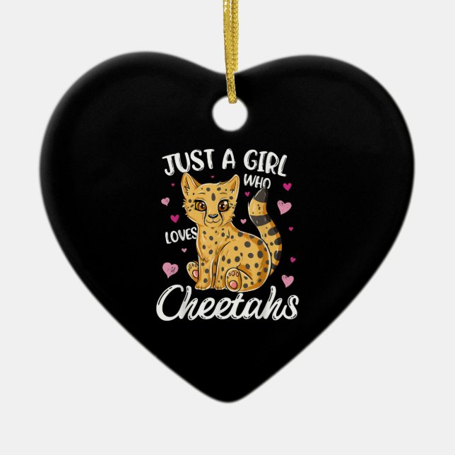 Just A Girl Who Loves Cheetahs | Heart Cheetah Ceramic Ornament (Front)