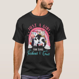 Just A Girl Who Loves Chickens And Cows Cute Rainb T-Shirt