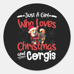 Just A Girl Who Loves Christmas And Corgis Funny S Classic Round Sticker