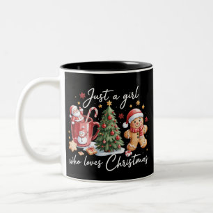Just A Girl who Loves Christmas Coquette Bow Two-Tone Coffee Mug