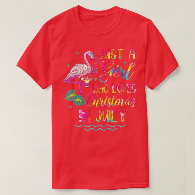 Just A Girl Who Loves Christmas In July Flamingo T T-Shirt (Design Front)
