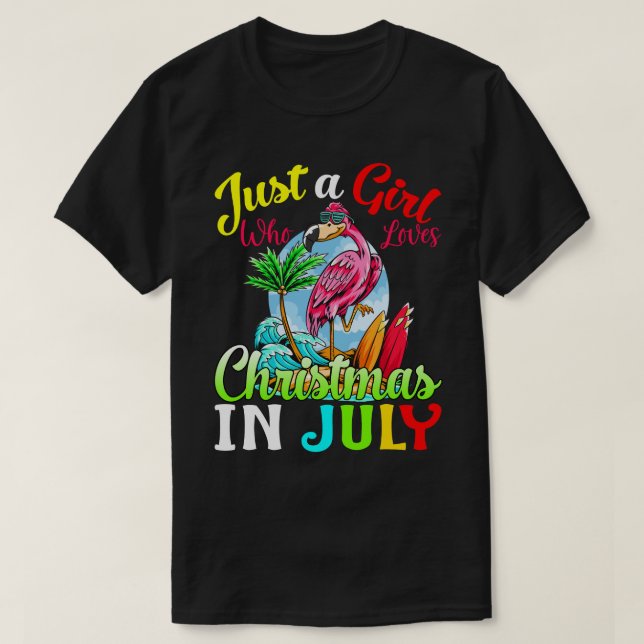Just A Girl Who Loves Christmas In July Flamingo v T-Shirt (Design Front)