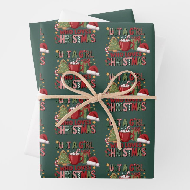 Just A Girl Who Loves Christmas Lover Holiday  Wrapping Paper Sheet (In situ)