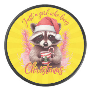 Just A Girl Who Loves Christmas Racoon-71692 Hockey Puck