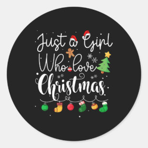 Just A Girl Who Loves Christmas Tree Red Santa Hat Classic Round Sticker