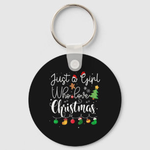 Just A Girl Who Loves Christmas Tree Red Santa Hat Key Ring