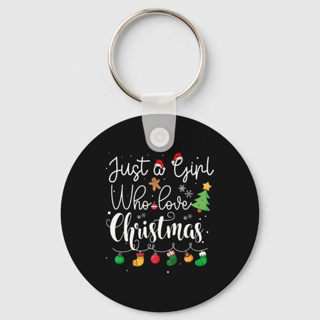 Just A Girl Who Loves Christmas Tree Red Santa Hat Key Ring (Front)