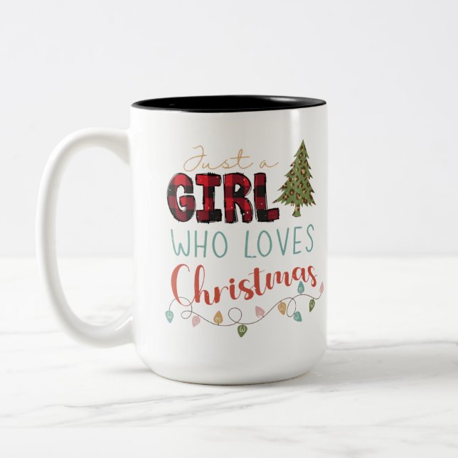 Just A Girl Who Loves Christmas Two-Tone Coffee Mug (Left)