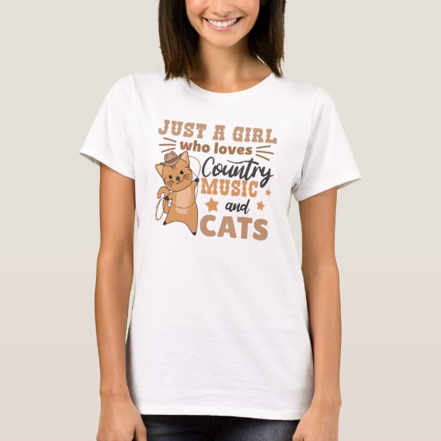 Just A Girl Who Loves Country Music And Cats T-Shirt (Front)