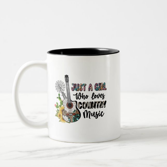 Just a Girl Who Loves Country Music Two-Tone Coffee Mug (Left)