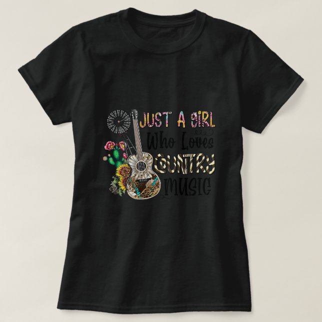 Just A Girl Who Loves Country Music Western Guitar T-Shirt (Design Front)