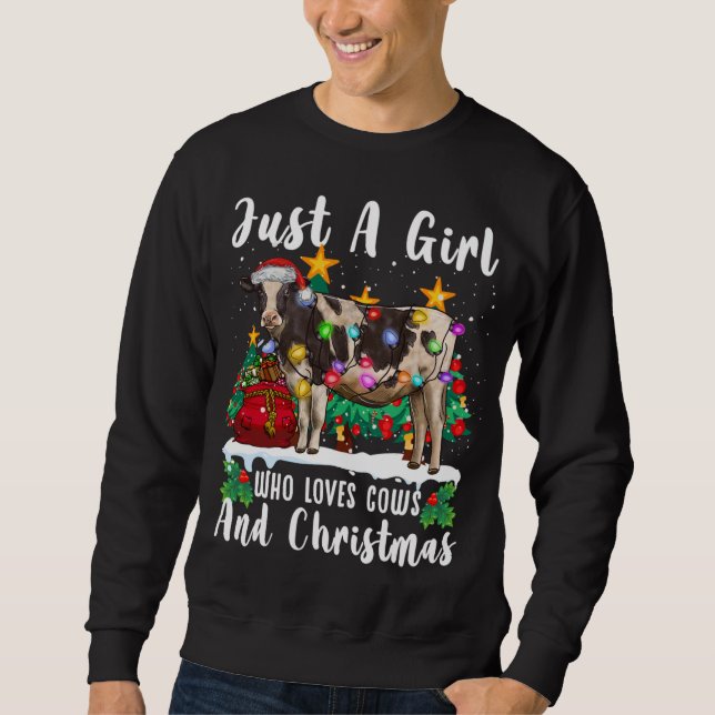 Just A Girl Who Loves Cows And Christmas Family Ug Sweatshirt (Front)