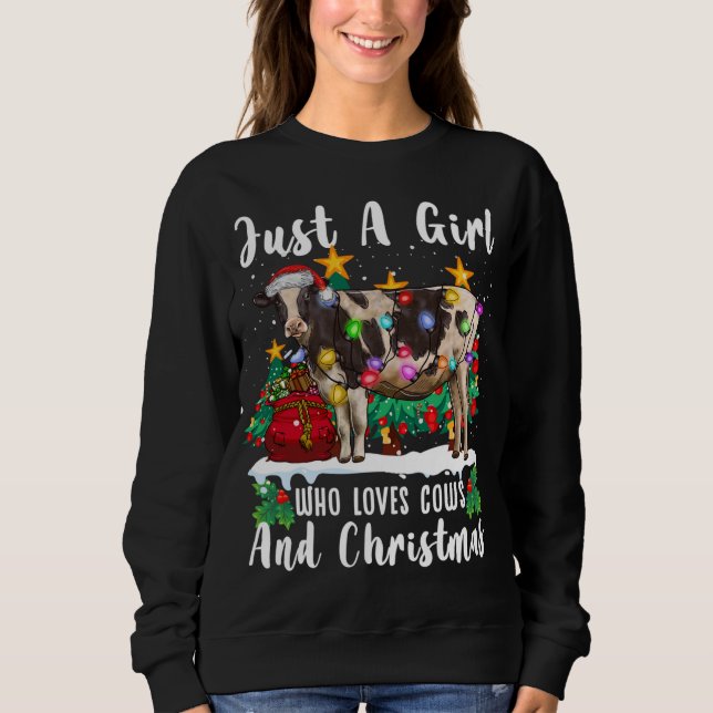 Just A Girl Who Loves Cows And Christmas Family Ug Sweatshirt (Front)