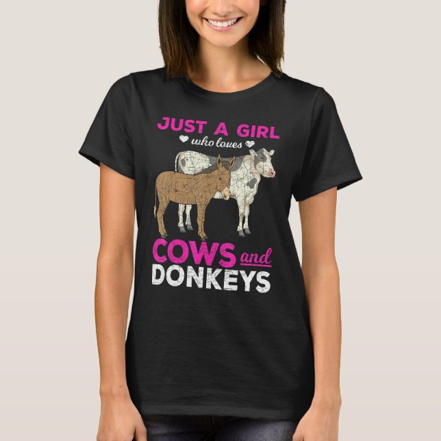 Just A Girl Who Loves Cows And Donkeys Farm Animal T-Shirt (Front)