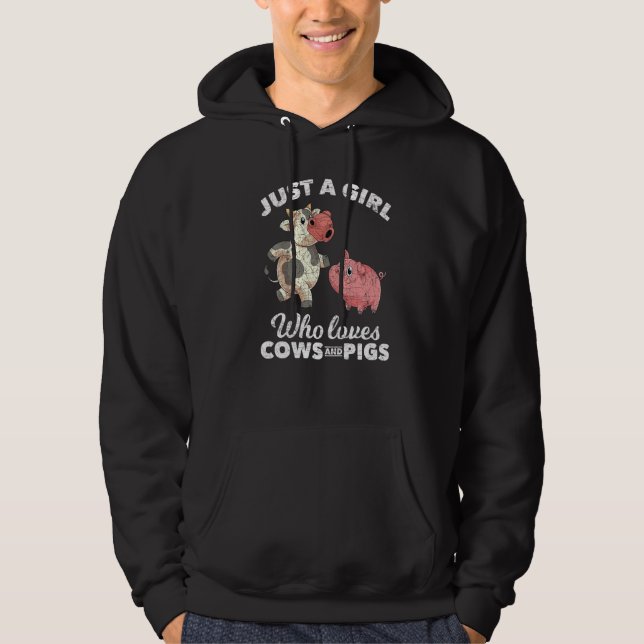 Just A Girl Who Loves Cows And Pigs Farm Animal Pi Hoodie (Front)