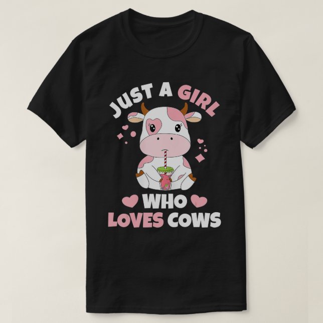 Just A Girl Who Loves Cows Cute Strawberry Cow Cow T-Shirt (Design Front)