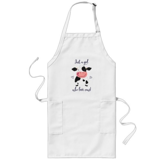 Just A Girl Who Loves Cows! Hearts And Holstein Long Apron (Front)