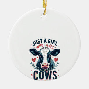 Just A Girl Who Loves Cows Vintage Neon Cow Lover Ceramic Ornament