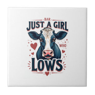 Just A Girl Who Loves Cows Vintage Neon Cow Lover Ceramic Tile
