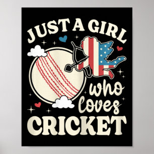 Just A Girl Who Loves Cricket American Flag Kids C Poster