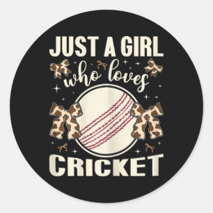 Just A Girl Who Loves Cricket Cow Print Kids Girls Classic Round Sticker