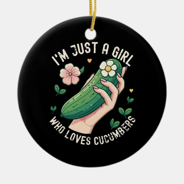 Just A Girl Who Loves Cucumbers - Funny Vegetarian Ceramic Ornament (Front)