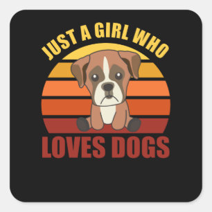 Just A Girl Who Loves Dogs Boxer Vintage Dog Green Square Sticker