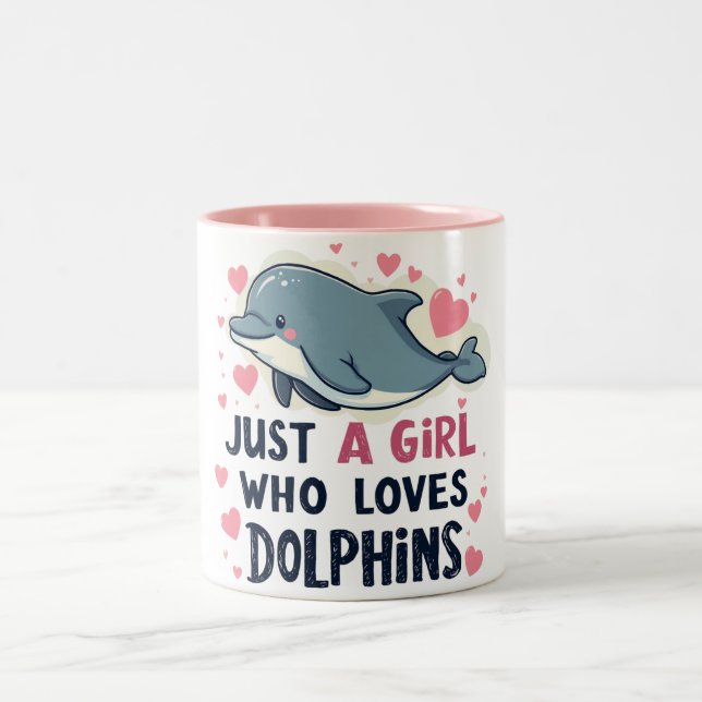 Just a Girl Who Loves Dolphins Two-Tone Coffee Mug (Center)