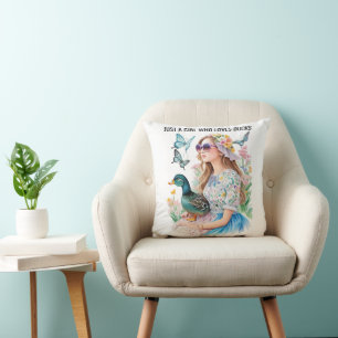 Just A Girl Who Loves Ducks Custom Photo Text on Cushion