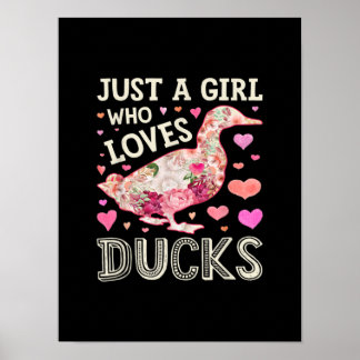 Just A Girl Who Loves Ducks Funny Duck Silhouette Poster