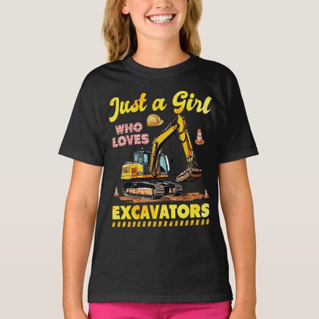 Just A Girl Who Loves Excavators Retro Excavator T-Shirt (Front)