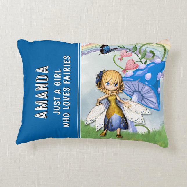 Just a Girl Who Loves Fairies Blue   Decorative Cushion (Back)