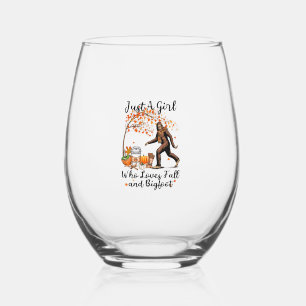 Just A Girl Who Loves Fall And Bigfoot Gift Thanks Stemless Wine Glass