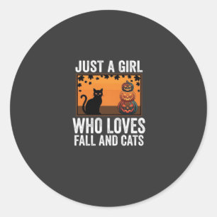 Just a Girl Who Loves Fall and Cats_1 Classic Round Sticker
