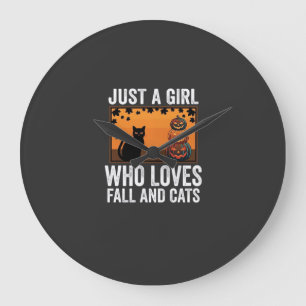 Just a Girl Who Loves Fall and Cats_1 Large Clock