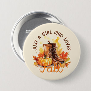 Just A Girl Who Loves Fall – Cosy Autumn Vibes 7.5 Cm Round Badge