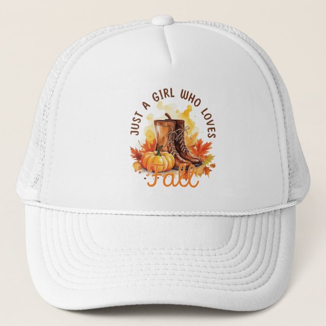 Just A Girl Who Loves Fall – Cosy Autumn Vibes Trucker Hat (Front)