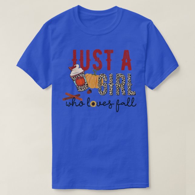 Just A Girl Who Loves Fall Leopard Coffee Pumpkin  T-Shirt (Design Front)