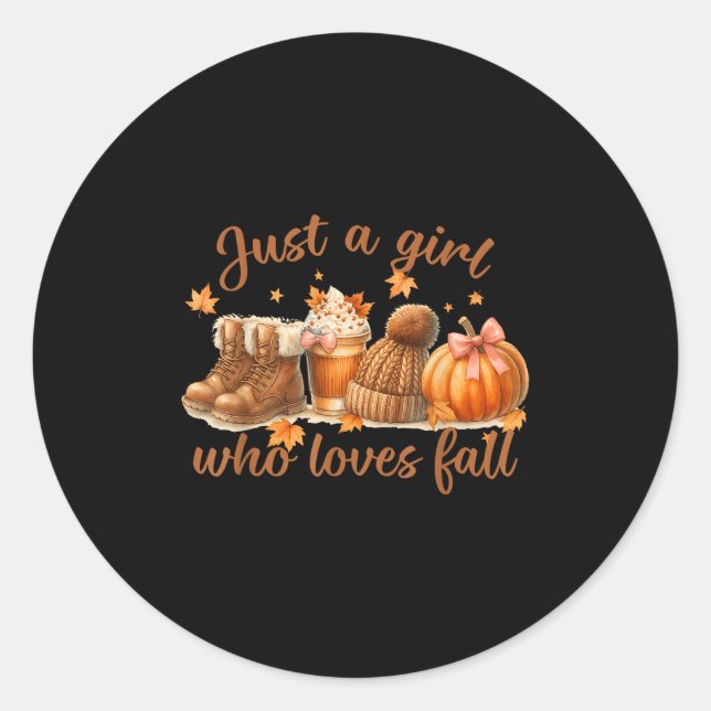 Just A Girl Who Loves Fall Pumpkin Cosy Autumn Wom Classic Round Sticker (Front)