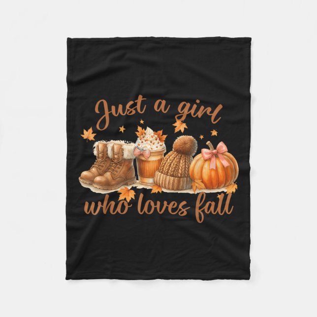 Just A Girl Who Loves Fall Pumpkin Cosy Autumn Wom Fleece Blanket (Front)