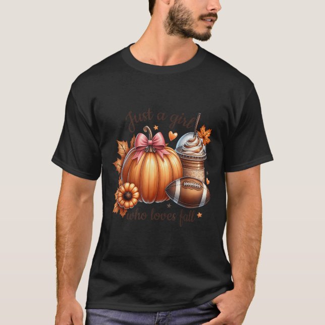 Just A Girl Who Loves Fall Pumpkin Football Cosy A T-Shirt (Front)