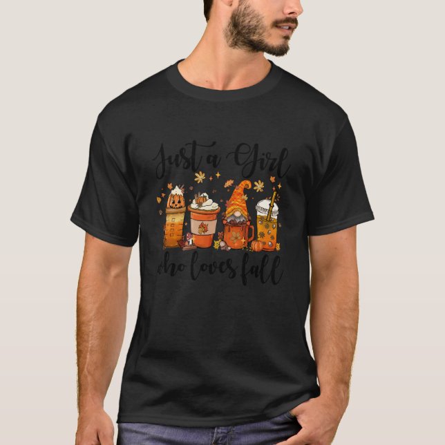 Just A Girl Who Loves Fall Pumpkin Gnome Cozy Autu T-Shirt (Front)