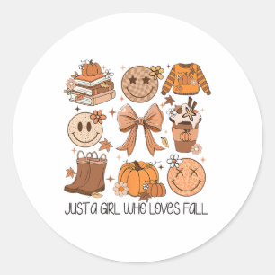 Just A Girl Who Loves Fall Pumpkin Spice Leaves Au Classic Round Sticker
