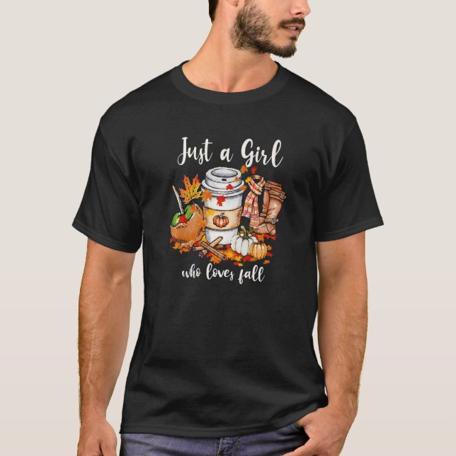 Just A Girl Who Loves Fall Pumpkin Spice Leaves Au T-Shirt (Front)