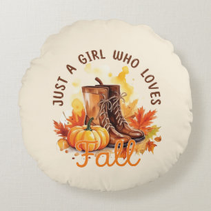 Just A Girl Who Loves Fall Round Cushion