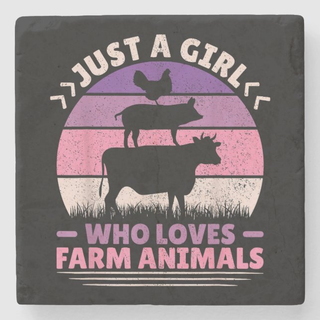 Just A Girl Who Loves Farm Animals Lover Women Far Stone Coaster (Front)