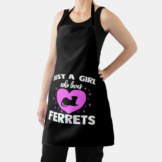 Just A Girl Who Loves Ferrets Cute Heart Design Apron (Insitu)
