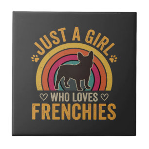 Just A Girl Who Loves Frenchies Retro Dog_1 Ceramic Tile